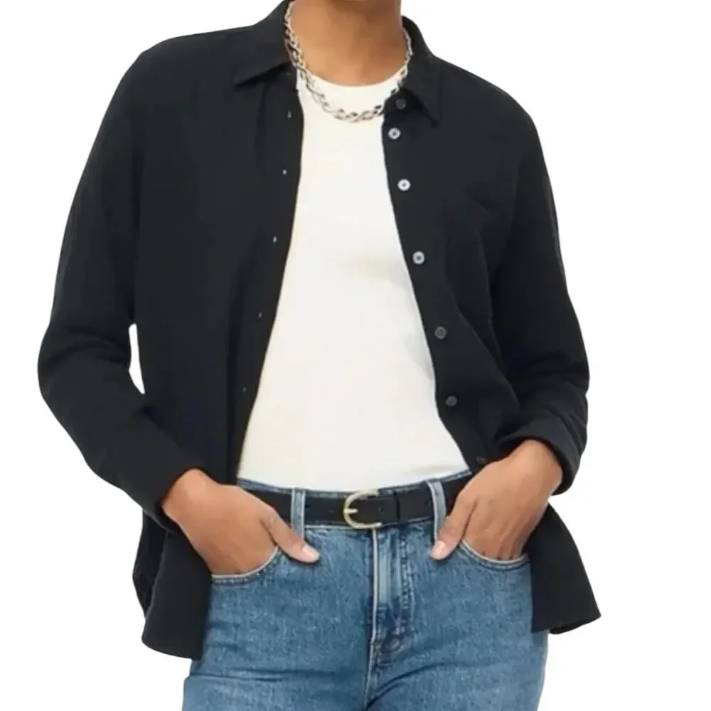 J. Crew Garçon Classic Fit Double Bauze Shirt Blouse Black Size 10 Beach Preppy